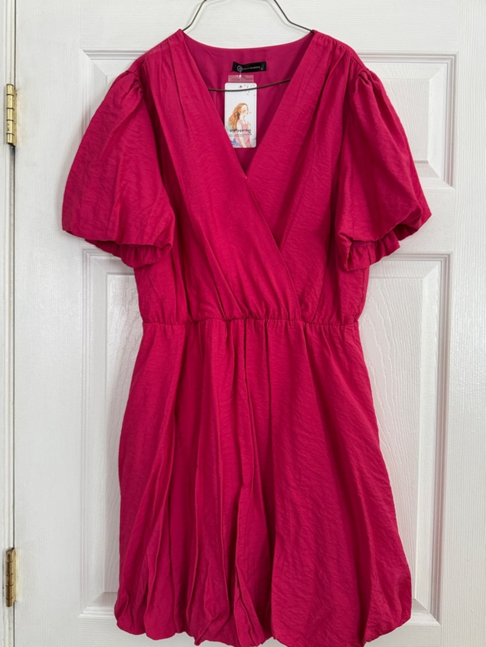 Women's Fuchsia Mini Dress with Puff Sleeves